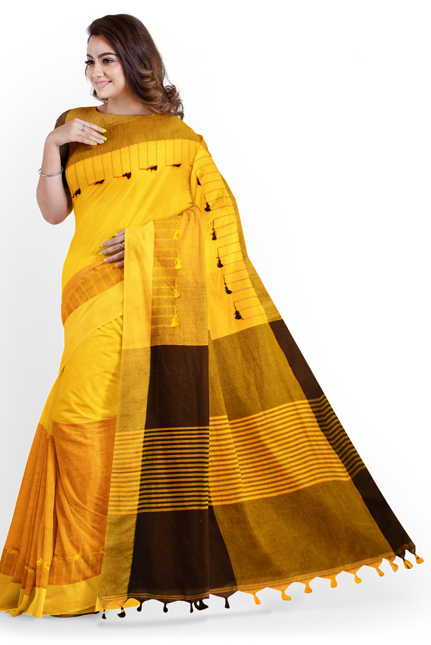 Moitreyee Black & Orange Cotton Ikkat Saree – Handloom Elegance