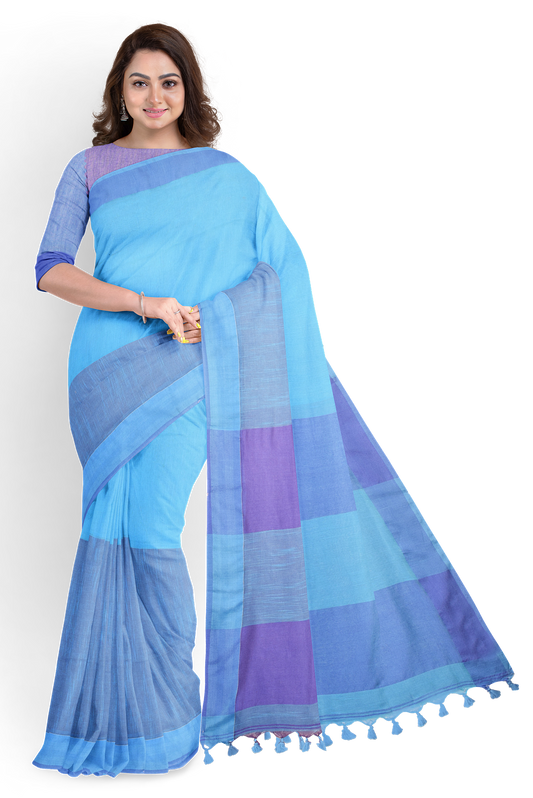 Elegant Blue Handloom Khadi Cotton Saree for Everyday & Festive Wear