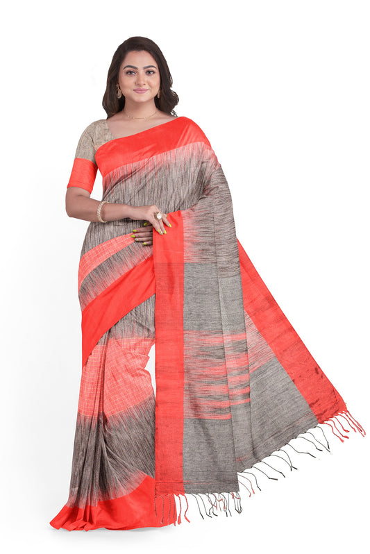 Moitreyee Khadi Cotton Ikkat Red and Black Saree