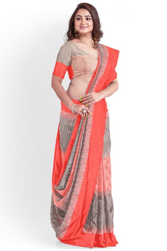 Moitreyee Khadi Cotton Ikkat Red and Black Saree