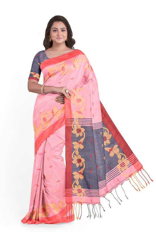Moitreyee Cotton Silk Pink Blue Saree