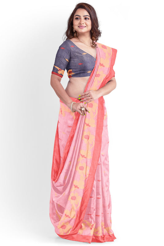 Moitreyee Cotton Silk Pink Blue Saree