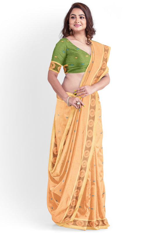 Moitreyee Golden & Green Cotton Silk Handloom Saree