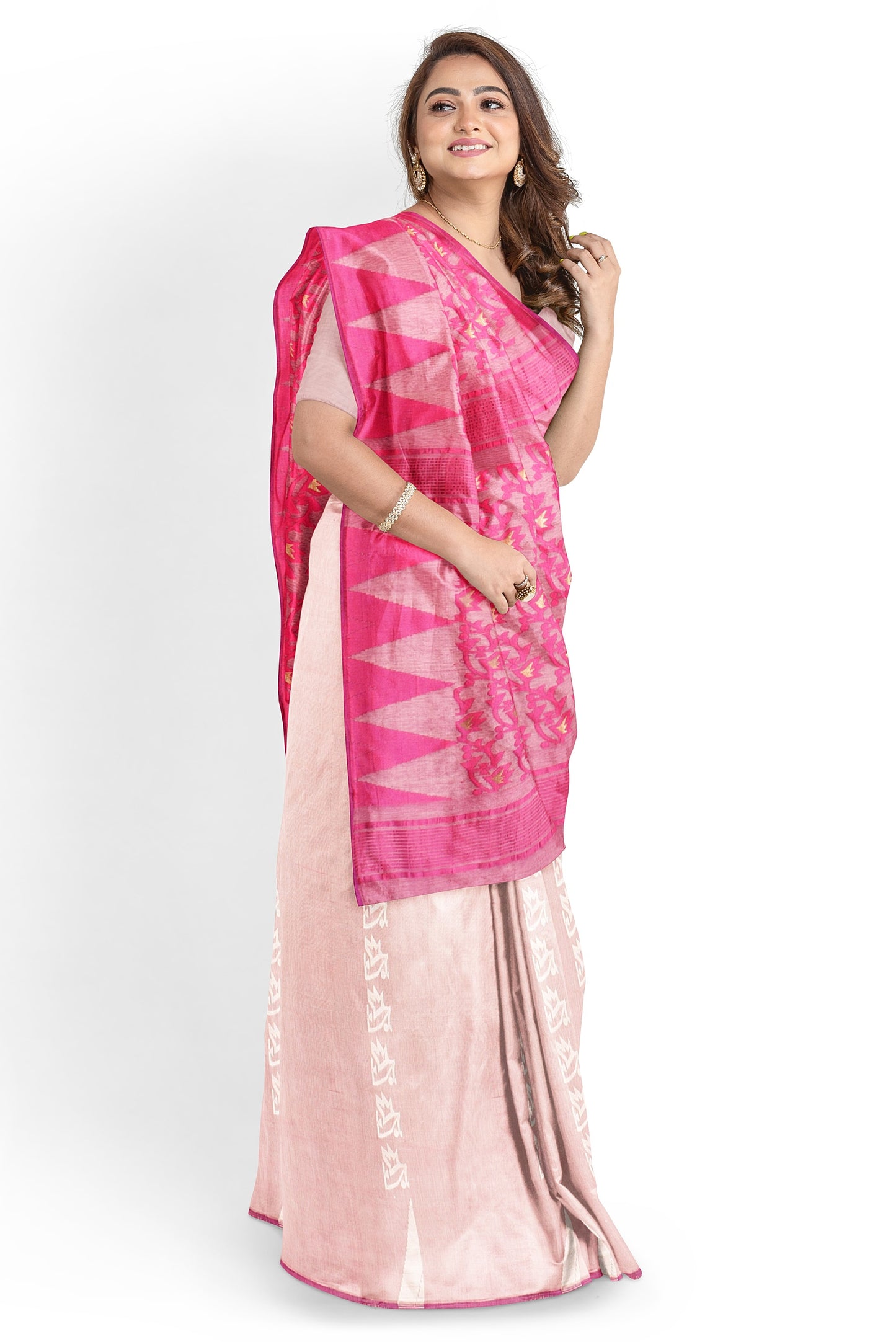 Moitreyee White and Red Soft Jamdani Cotton Saree