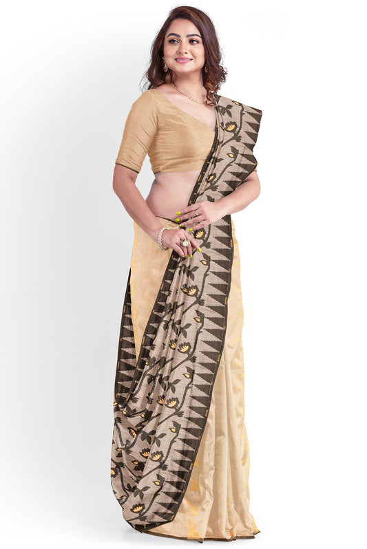 Moitreyee Soft Jamdani Golden & Black Handloom Saree