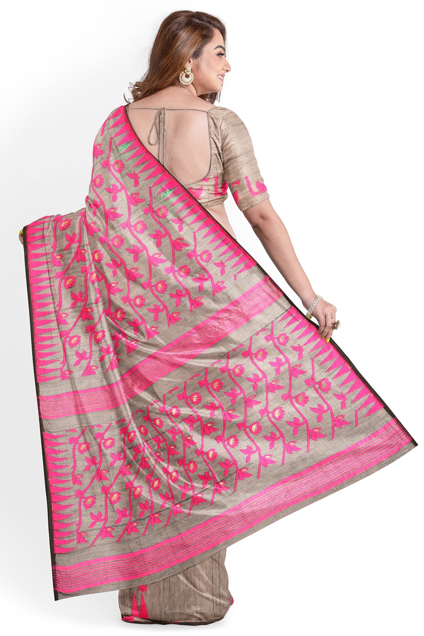 Moitreyee Soft Cotton Jamdani Pink and Black Handloom Saree