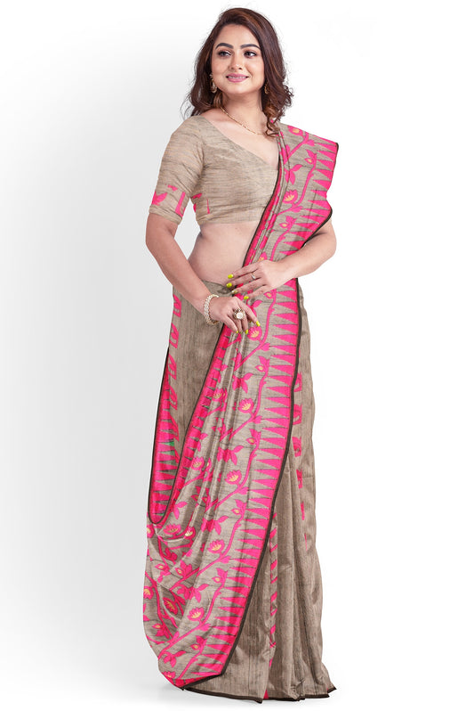 Moitreyee Soft Cotton Jamdani Pink and Black Handloom Saree