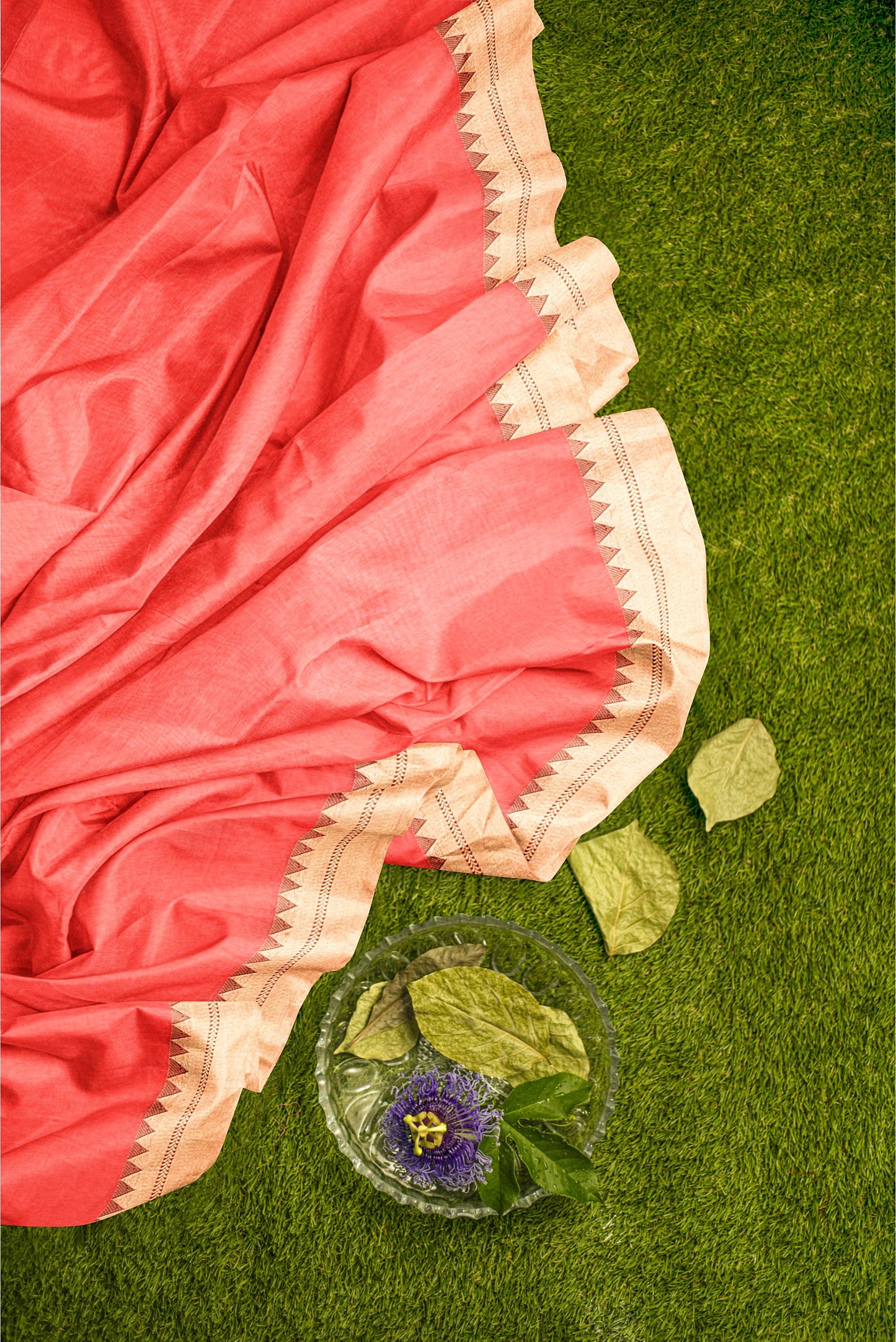 Moitreyee Handloom Cotton Silk Orange and Golden Saree