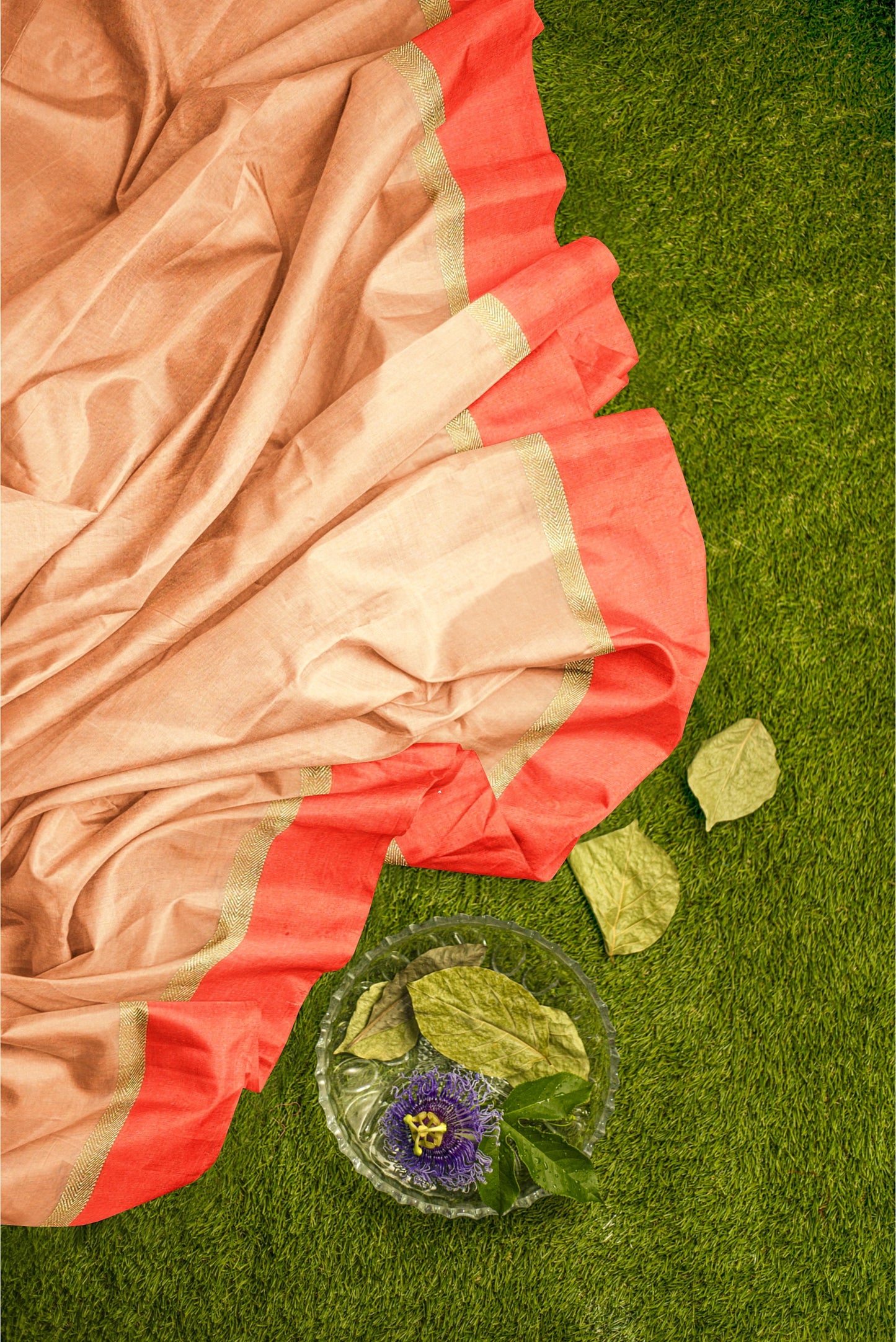Moitreyee Handloom Cotton Silk Saree in Orange and Yellow with Maheswari Design