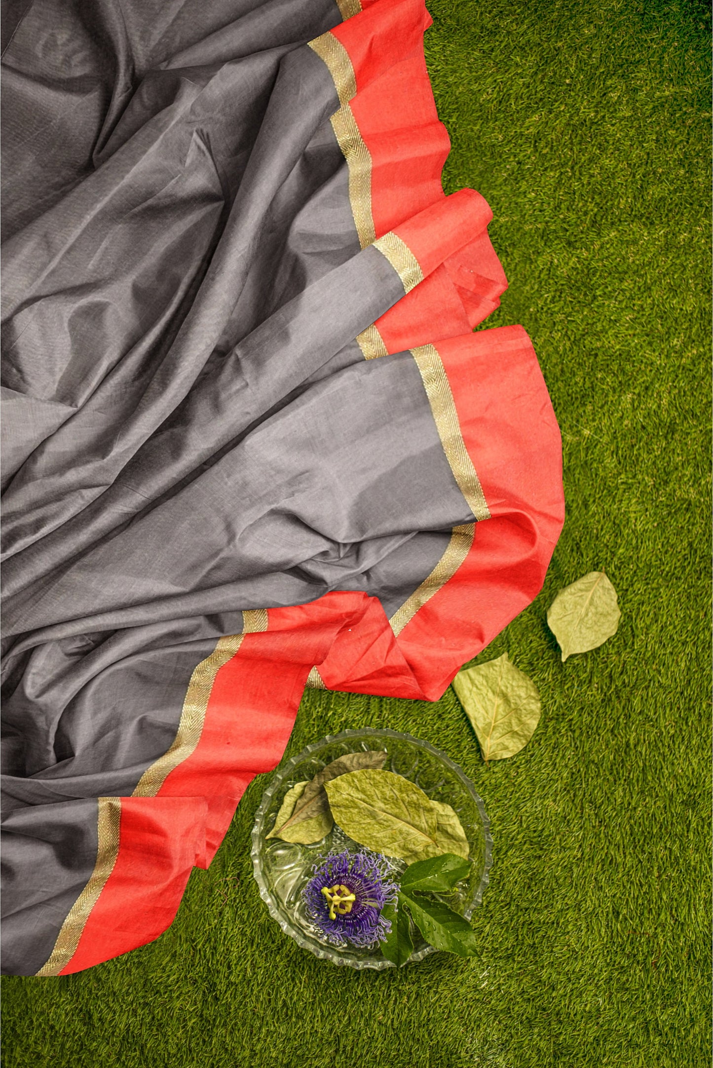 Moitreyee Maheshwari Design Black and Yellow-Red Cotton Silk Handloom Saree