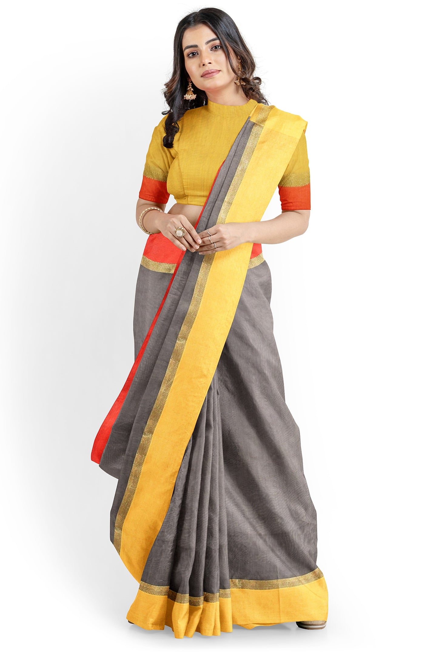 Moitreyee Maheshwari Design Black and Yellow-Red Cotton Silk Handloom Saree