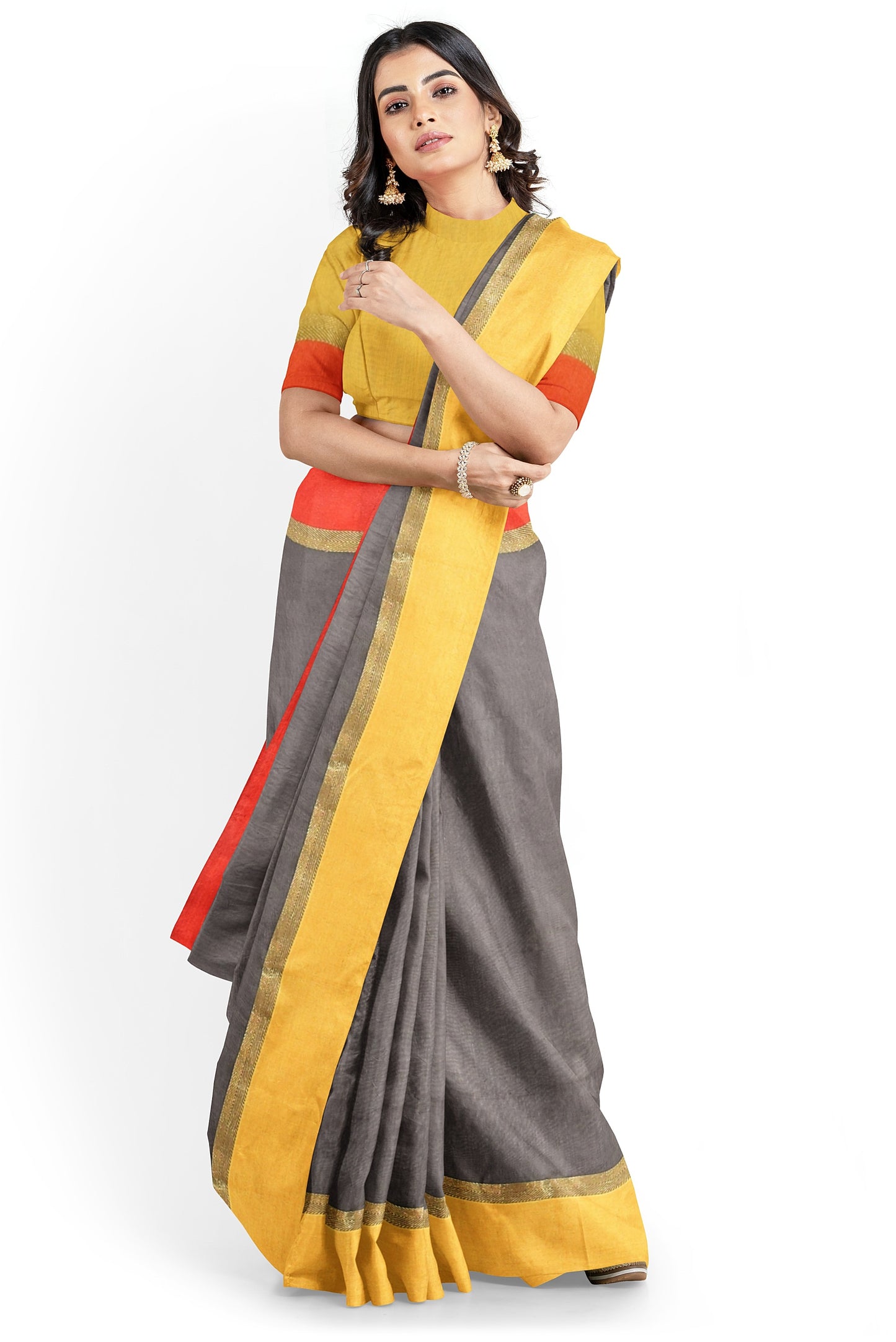 Moitreyee Maheshwari Design Black and Yellow-Red Cotton Silk Handloom Saree