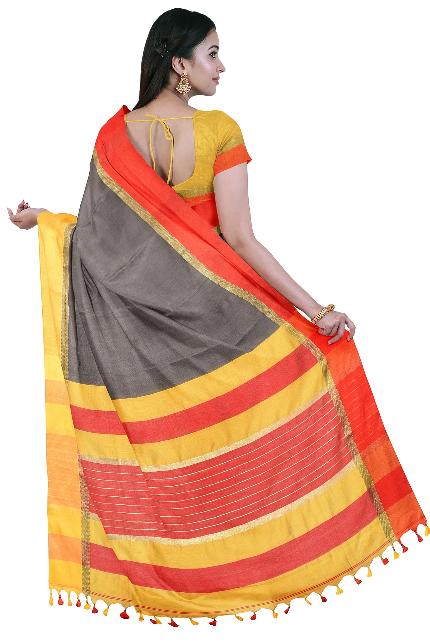 Moitreyee Maheshwari Design Black and Yellow-Red Cotton Silk Handloom Saree