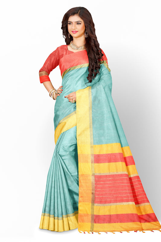 Moitreyee Maheshwari Design Cyan Cotton Silk Handloom Saree