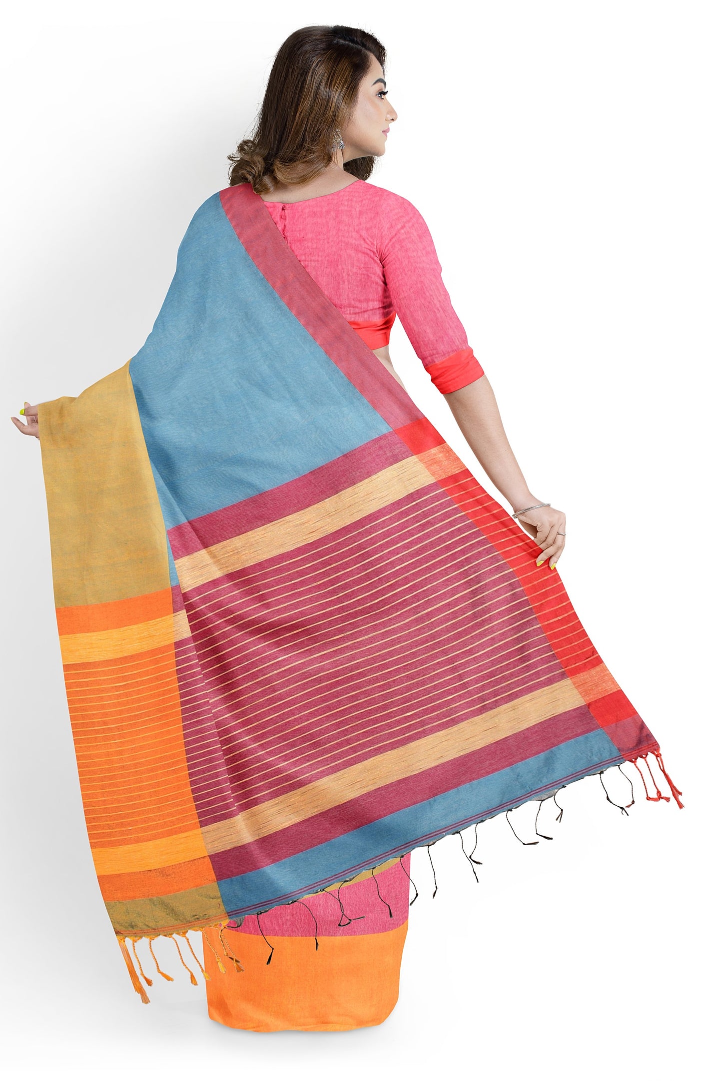 Moitreyee Maheshwari Design Blue and Pink Cotton Silk Handloom Saree