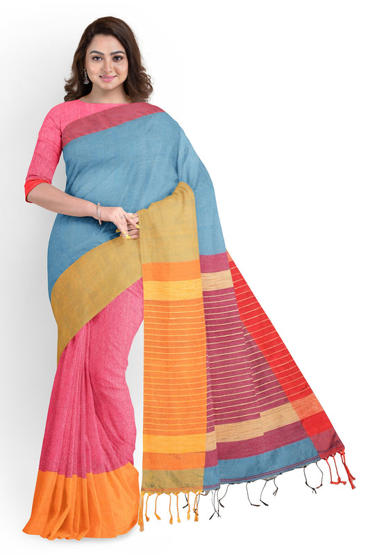 Moitreyee Maheshwari Design Blue and Pink Cotton Silk Handloom Saree