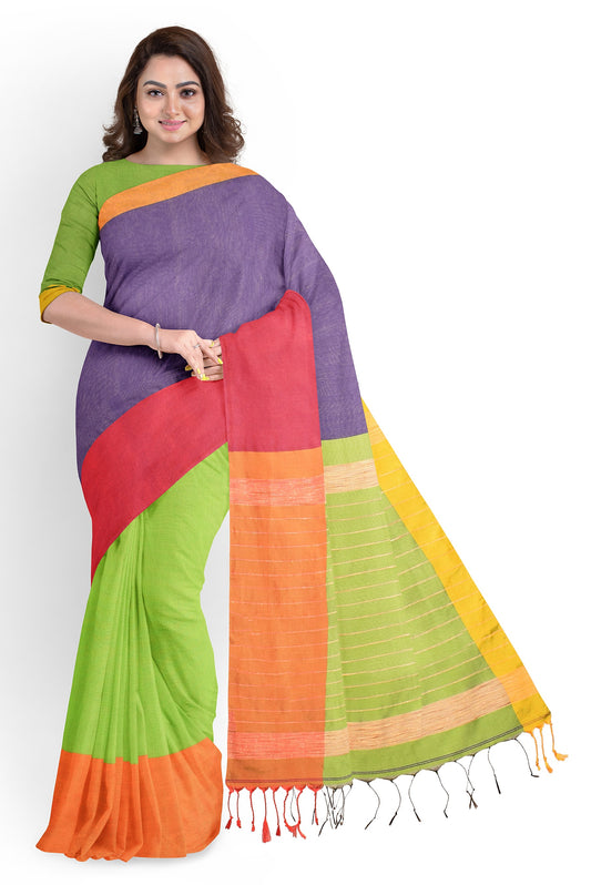 Moitreyee Maheshwari Design Blue and Green Cotton Silk Handloom Saree