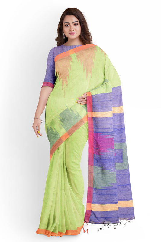 Moitreyee Ikkat Light Green Cotton Silk Handloom Saree