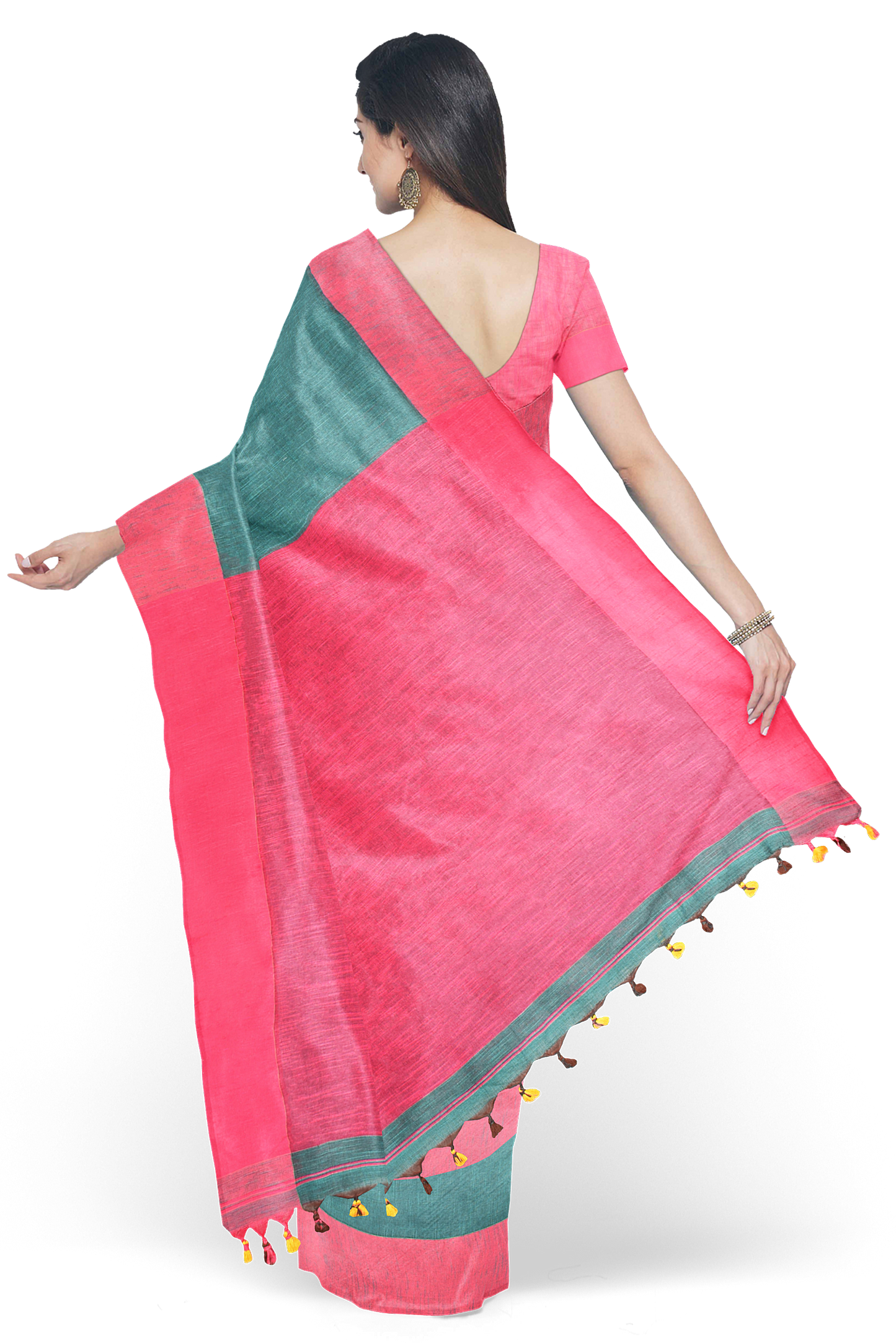 Moitreyee Signature Handloom Saree – Pink & Green Khadi Cotton Elegance