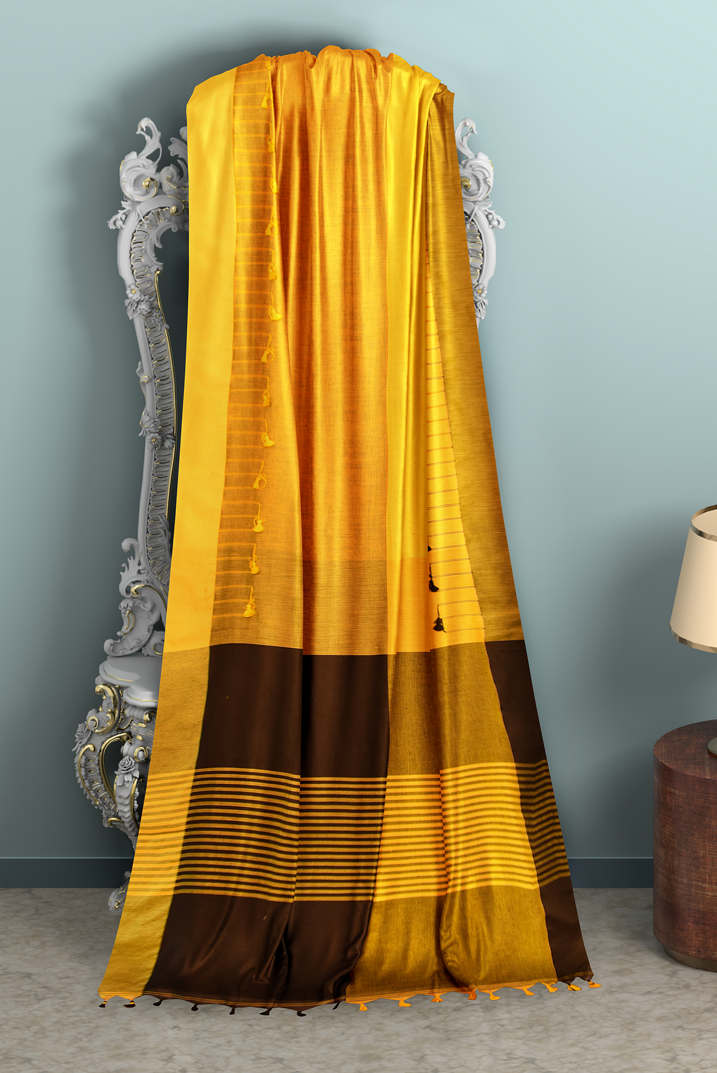 Moitreyee Black & Orange Cotton Ikkat Saree – Handloom Elegance