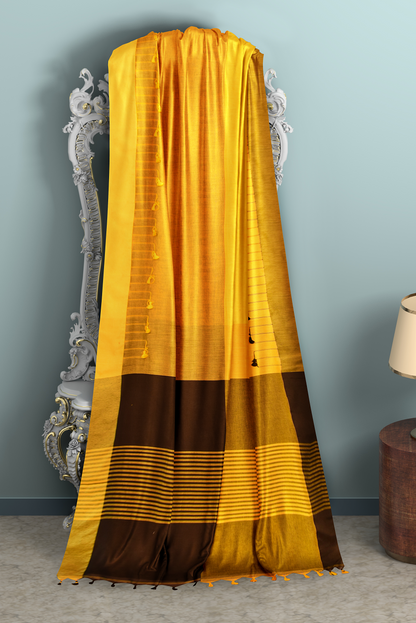 Moitreyee Black & Orange Cotton Ikkat Saree – Handloom Elegance
