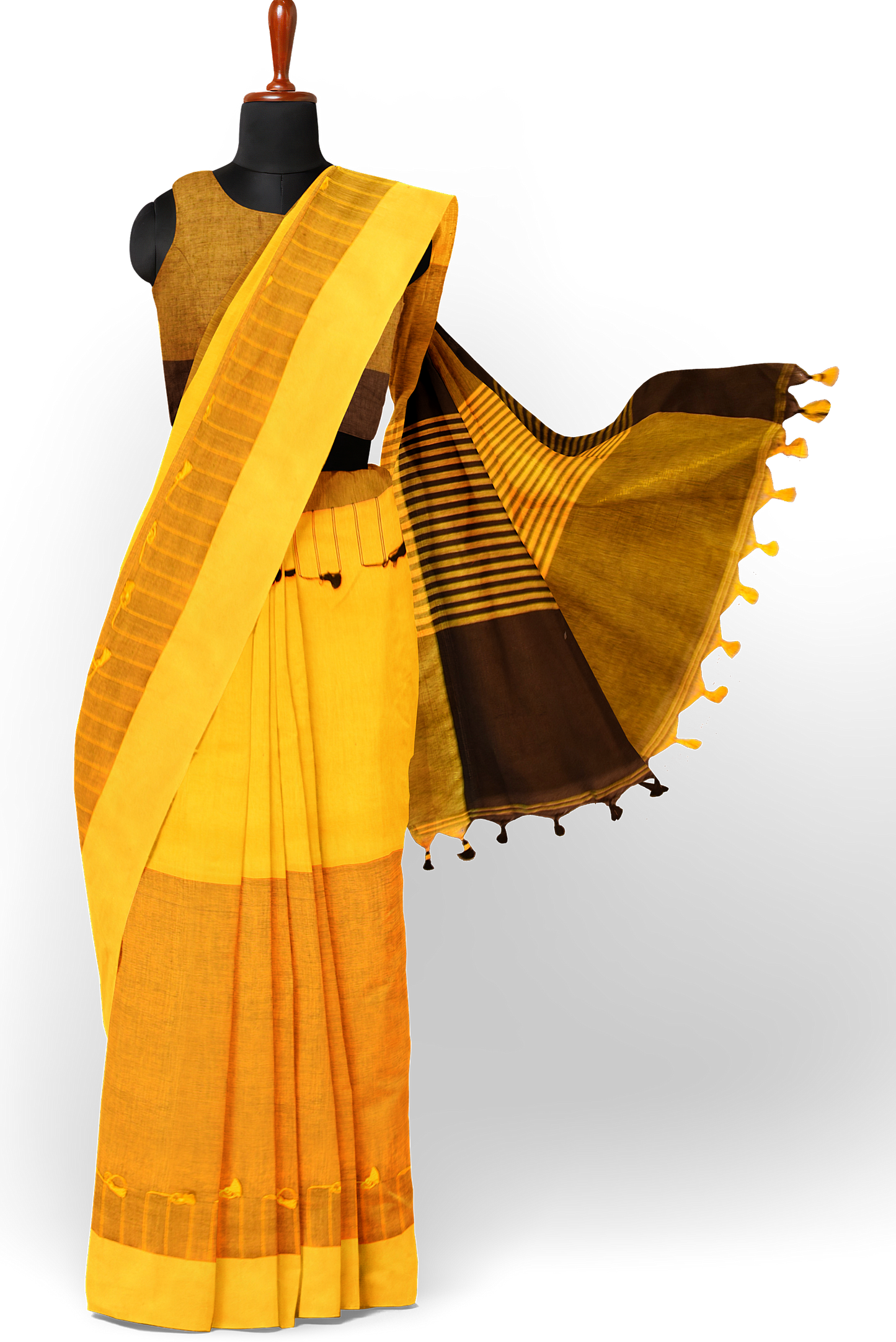 Moitreyee Black & Orange Cotton Ikkat Saree – Handloom Elegance