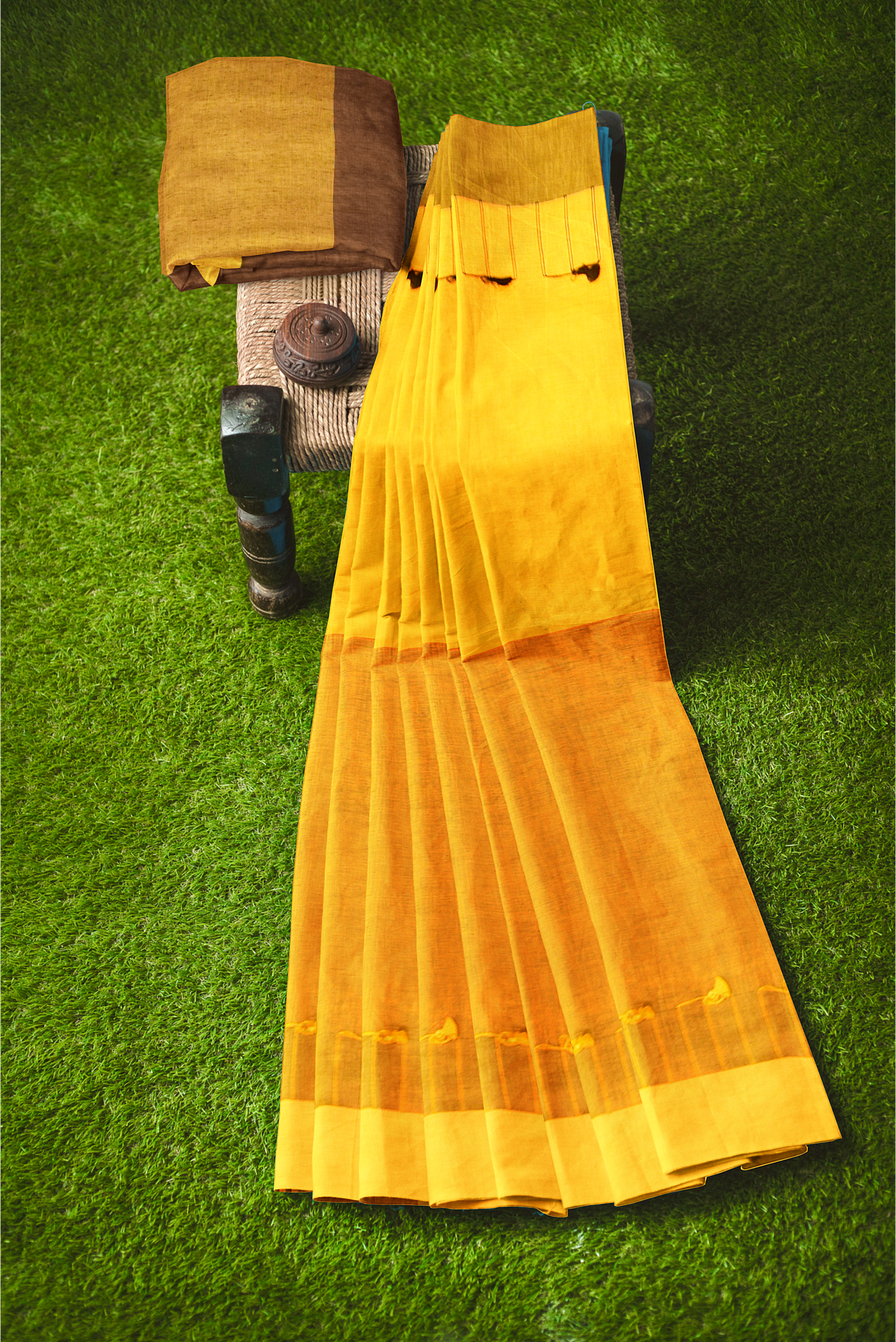 Moitreyee Black & Orange Cotton Ikkat Saree – Handloom Elegance