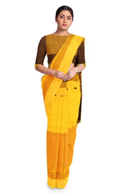 Moitreyee Black & Orange Cotton Ikkat Saree – Handloom Elegance