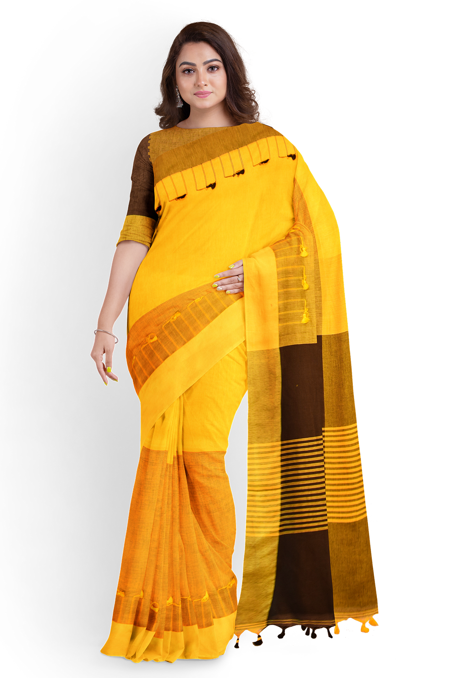 Moitreyee Black & Orange Cotton Ikkat Saree – Handloom Elegance