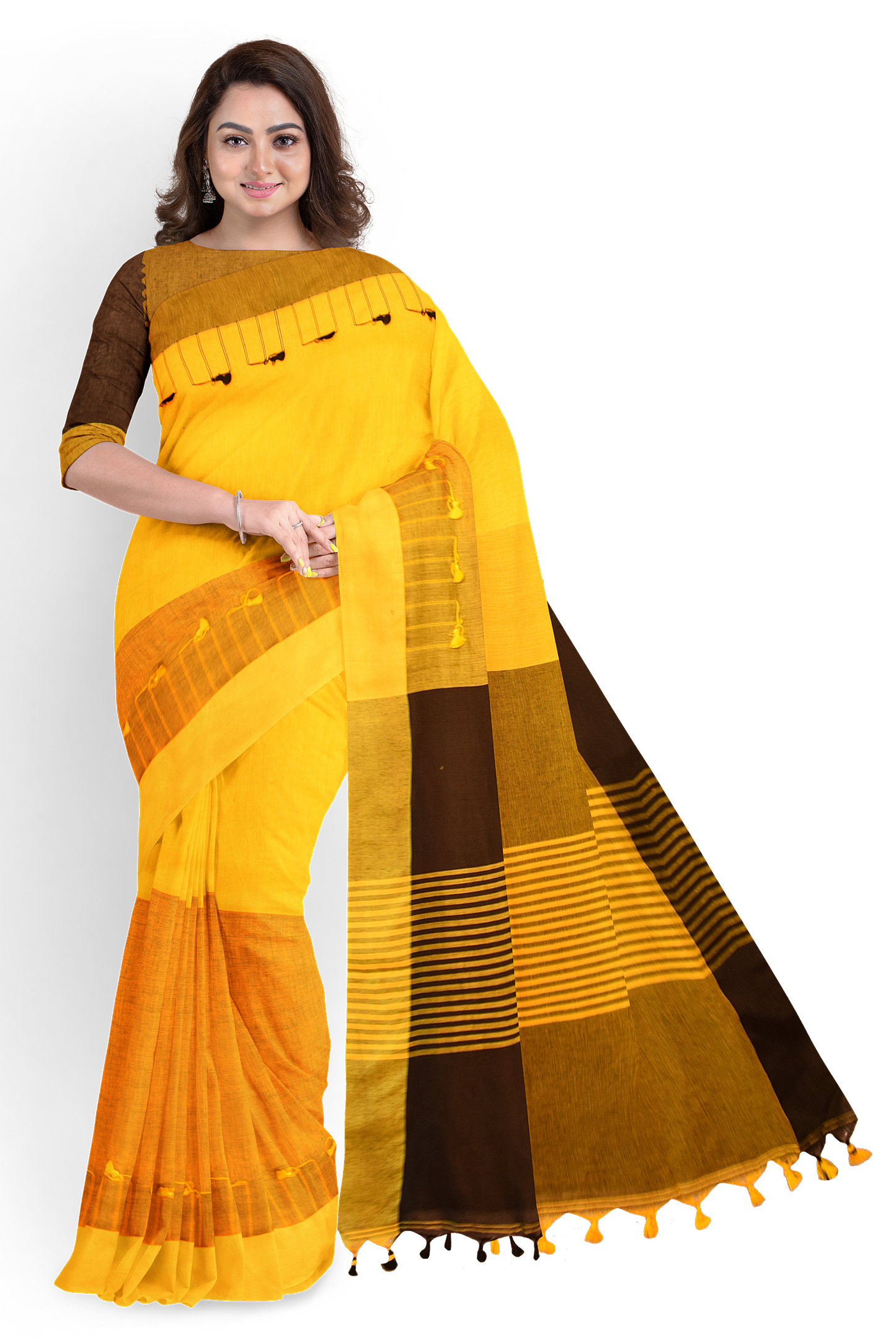 Moitreyee Black & Orange Cotton Ikkat Saree – Handloom Elegance