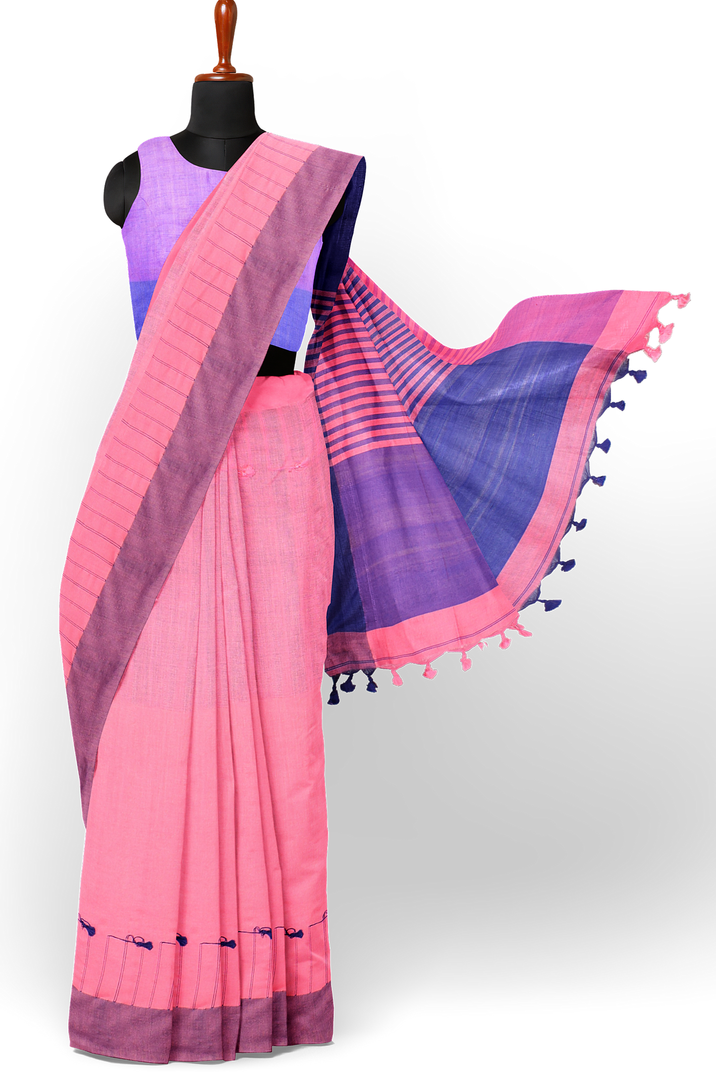 Moitreyee Pink & Blue Khadi Cotton Handloom Saree