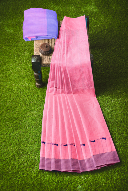 Moitreyee Pink & Blue Khadi Cotton Handloom Saree