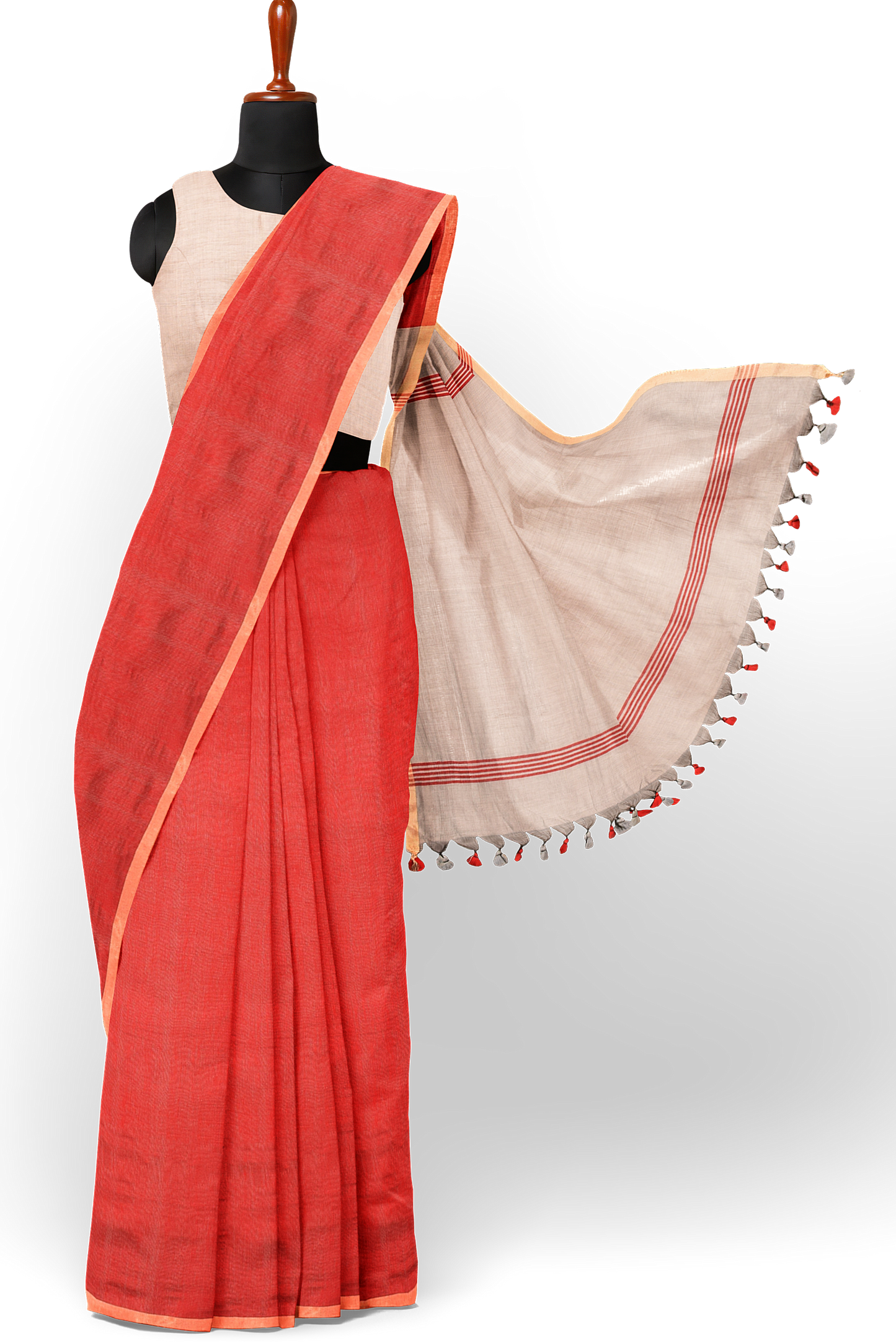 Moitreyee Red & Ash Half and Half Cotton Handloom Saree