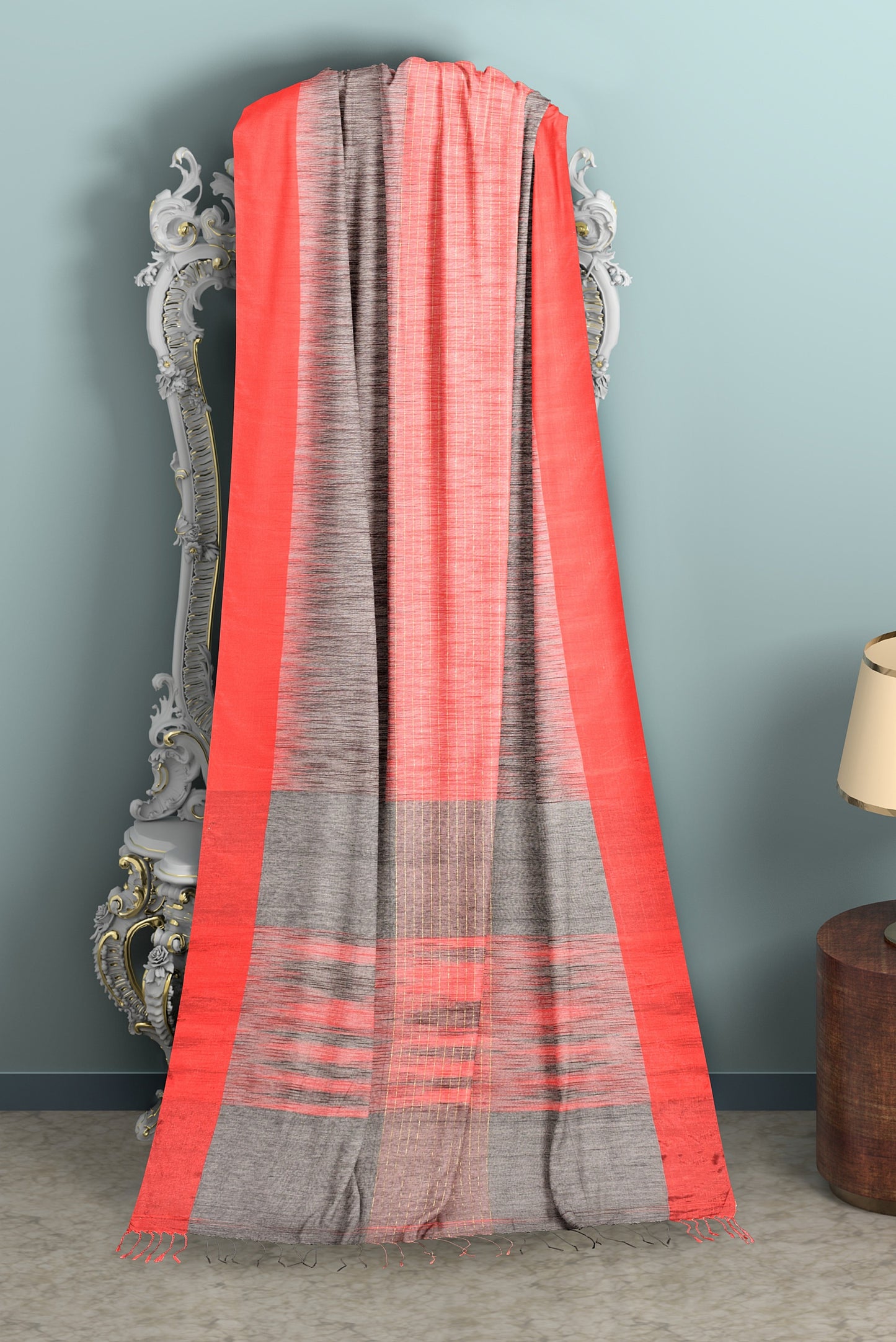 Moitreyee Khadi Cotton Ikkat Red and Black Saree