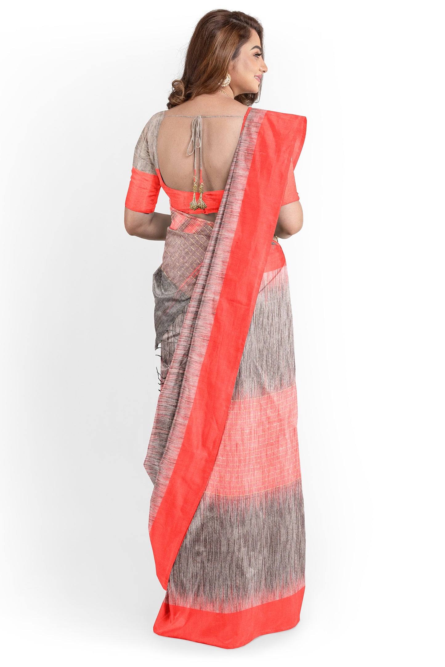 Moitreyee Khadi Cotton Ikkat Red and Black Saree