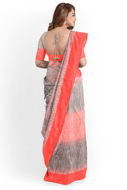 Moitreyee Khadi Cotton Ikkat Red and Black Saree