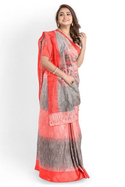 Moitreyee Khadi Cotton Ikkat Red and Black Saree