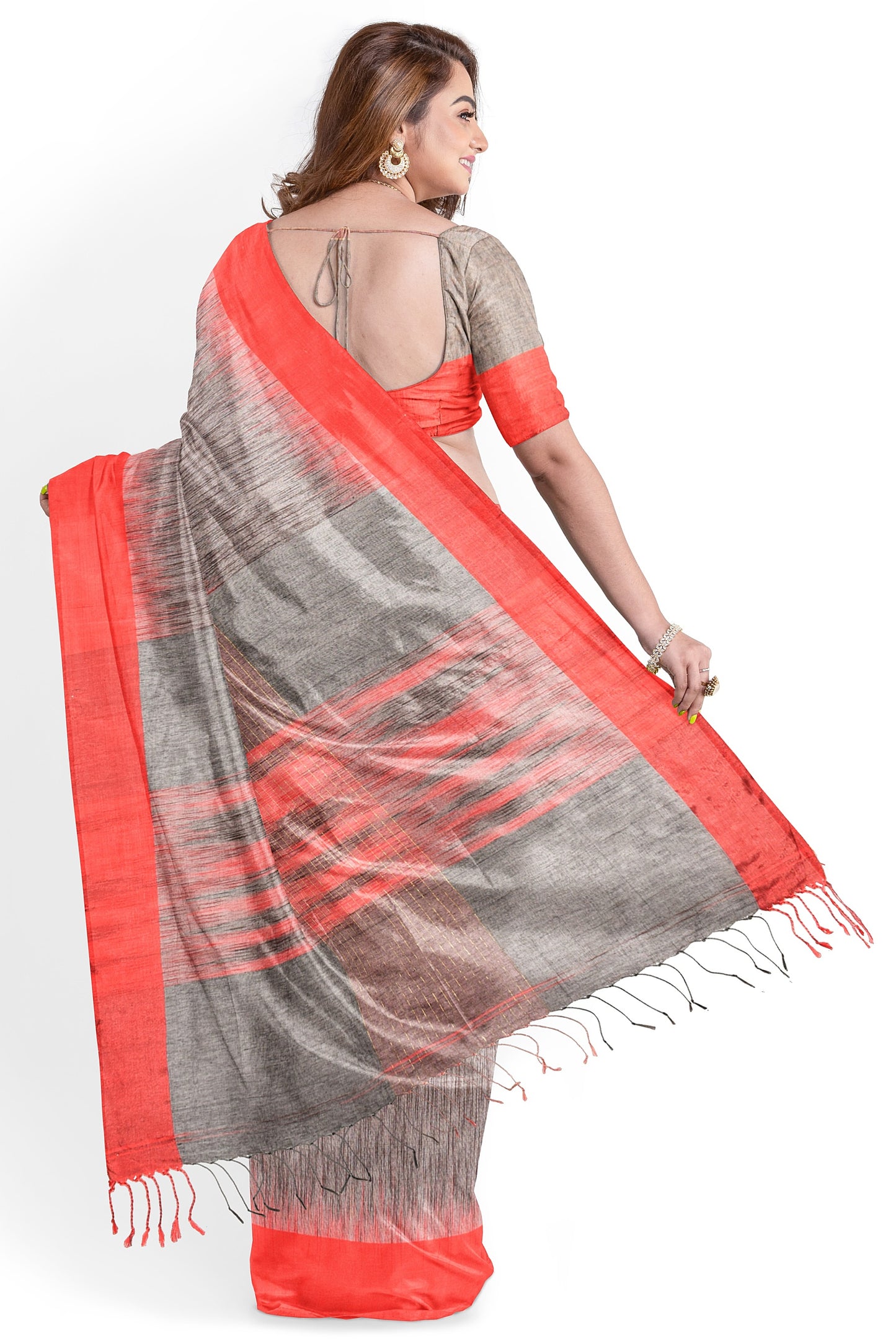 Moitreyee Khadi Cotton Ikkat Red and Black Saree