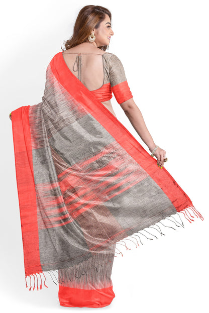 Moitreyee Khadi Cotton Ikkat Red and Black Saree