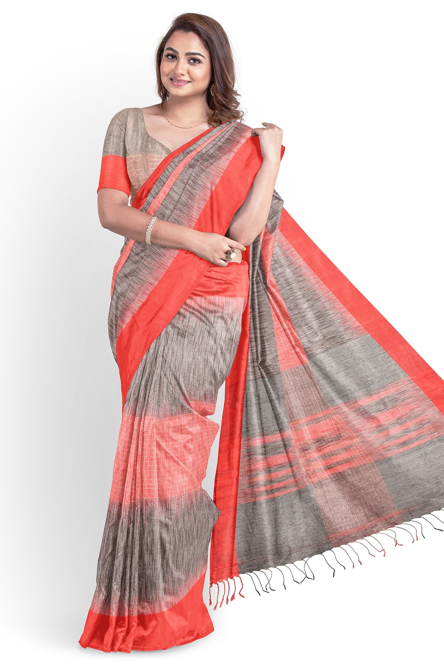 Moitreyee Khadi Cotton Ikkat Red and Black Saree