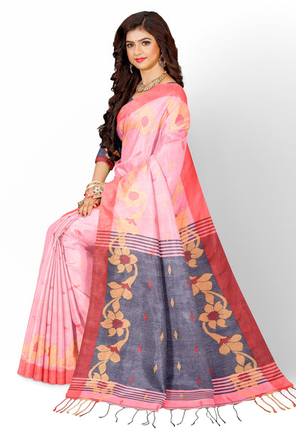 Moitreyee Cotton Silk Pink Blue Saree