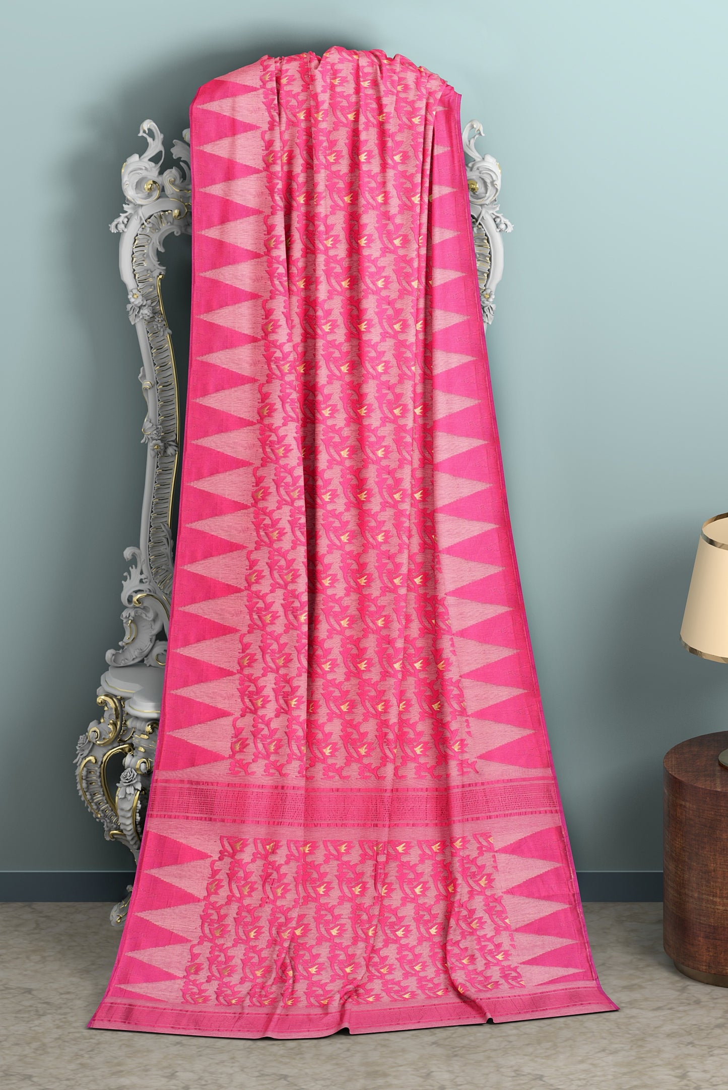 Moitreyee White and Red Soft Jamdani Cotton Saree