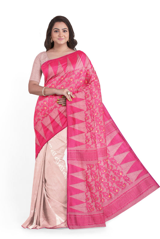 Moitreyee White and Red Soft Jamdani Cotton Saree