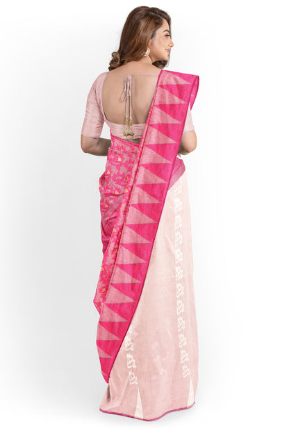 Moitreyee White and Red Soft Jamdani Cotton Saree