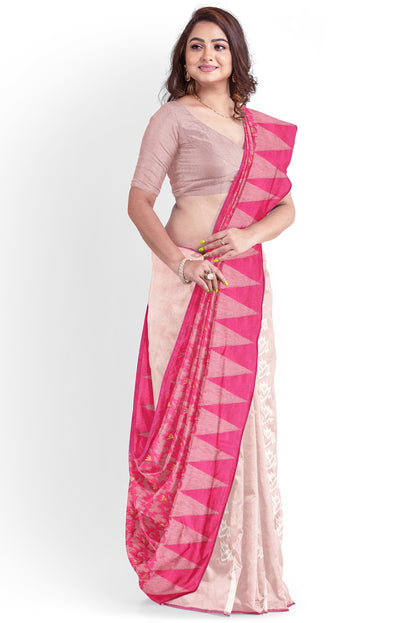 Moitreyee White and Red Soft Jamdani Cotton Saree