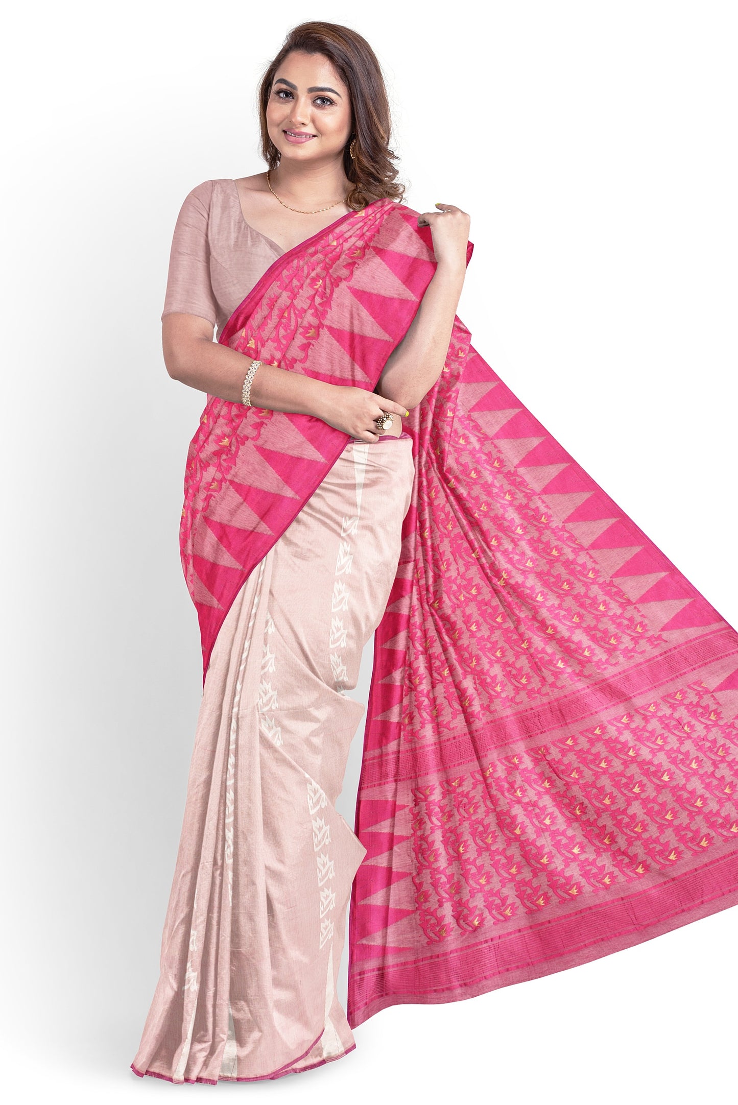 Moitreyee White and Red Soft Jamdani Cotton Saree