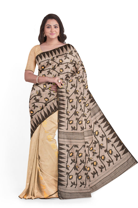 Moitreyee Soft Jamdani Golden & Black Handloom Saree