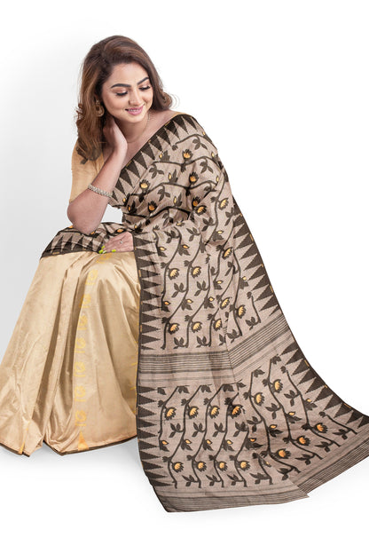 Moitreyee Soft Jamdani Golden & Black Handloom Saree