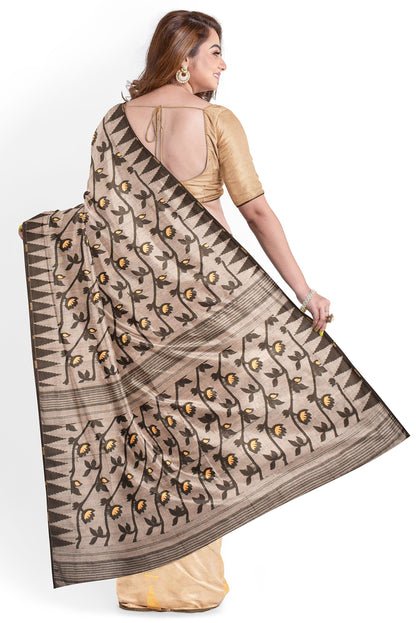 Moitreyee Soft Jamdani Golden & Black Handloom Saree