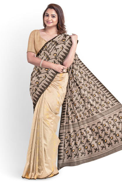 Moitreyee Soft Jamdani Golden & Black Handloom Saree